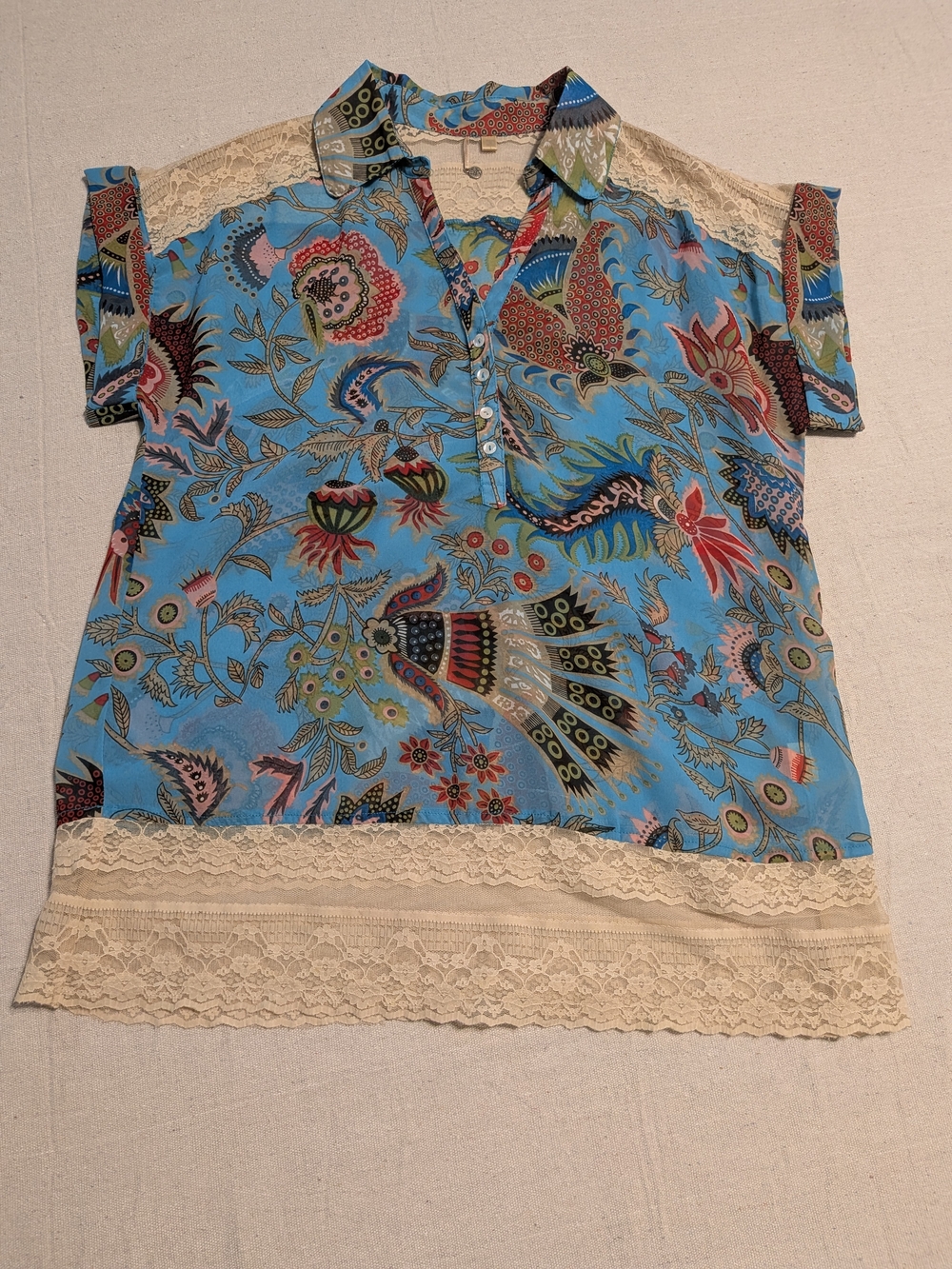 Boho Floral Lace Trim Short Sleeve Top Festival Unique - Picture 2 of 10